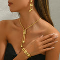 Gold Plated Mesh Chain Jewelry Set, Adjustable Bolo Tie Necklace, Drop Earrings & Bracelet for Women, Minimalist 14K Gold Filled Jewelry Set for Party, Wedding, Daily Wear