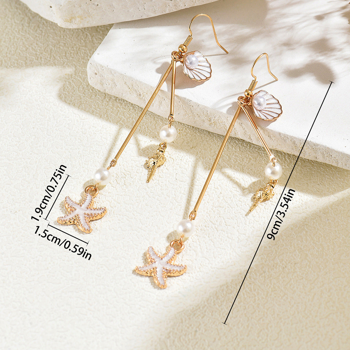 Gold Plated Ocean Themed Drop Earrings, Seashell Starfish Tassel Earrings with Pearls, Bohemian Beach Dangle Earrings for Women, Summer Statement Jewelry for Vacation, Party, Daily Wear