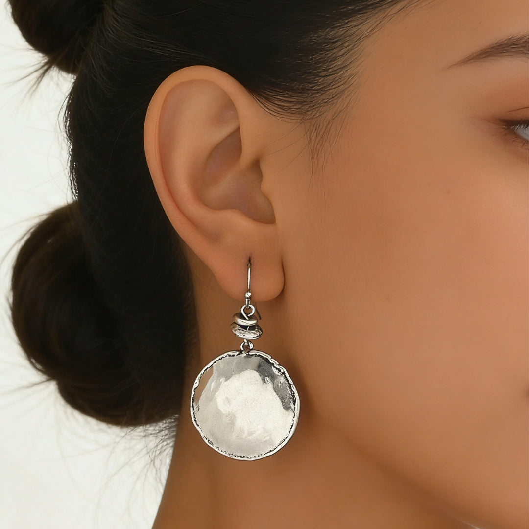 Gold Hammered Coin Drop Earrings for Women, 14K Gold Plated Textured Disc Dangle Earrings, Hypoallergenic Statement Earrings for Everyday Wear
