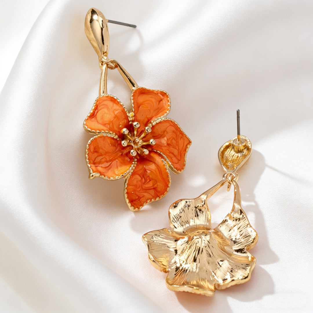 Blue Enamel Flower Drop Earrings for Women, 14K Gold Plated Floral Dangle Earrings, Vintage Style Statement Earrings for Wedding Party