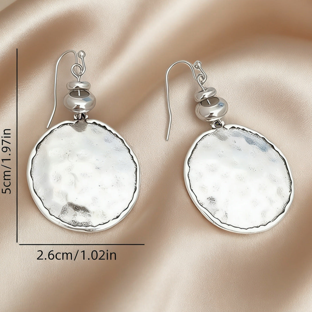 Gold Hammered Coin Drop Earrings for Women, 14K Gold Plated Textured Disc Dangle Earrings, Hypoallergenic Statement Earrings for Everyday Wear