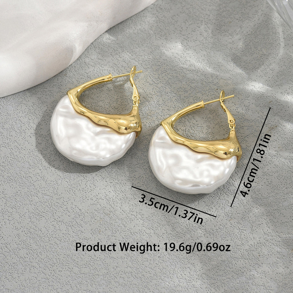 14K Gold Plated White Textured Hoop Earrings for Women, Hypoallergenic Chunky Drop Earrings, Modern Statement Jewelry for Party, Wedding, Daily Wear