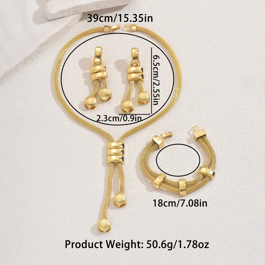 Gold Plated Mesh Chain Jewelry Set, Adjustable Bolo Tie Necklace, Drop Earrings & Bracelet for Women, Minimalist 14K Gold Filled Jewelry Set for Party, Wedding, Daily Wear