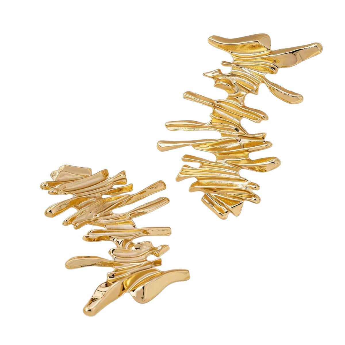Abstract Brushstroke Gold Drop Earrings for Women, 14K Gold Plated Textured Statement Dangle Earrings, Bold Artistic Geometric Earrings for Party/Events
