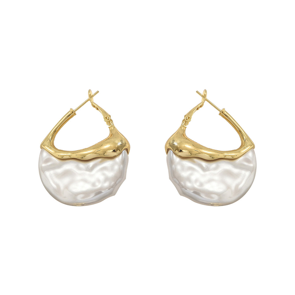 14K Gold Plated White Textured Hoop Earrings for Women, Hypoallergenic Chunky Drop Earrings, Modern Statement Jewelry for Party, Wedding, Daily Wear