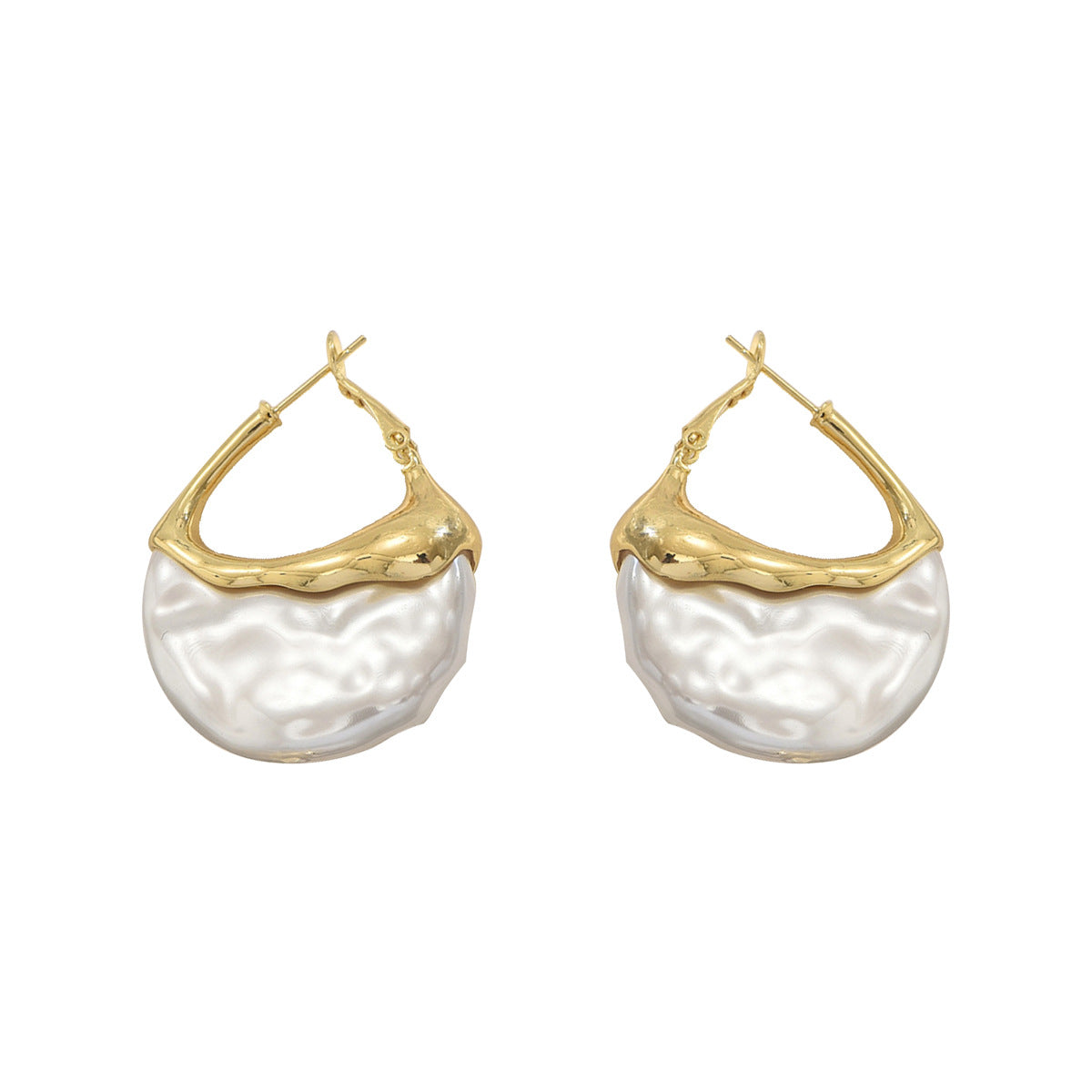 14K Gold Plated White Textured Hoop Earrings for Women, Hypoallergenic Chunky Drop Earrings, Modern Statement Jewelry for Party, Wedding, Daily Wear